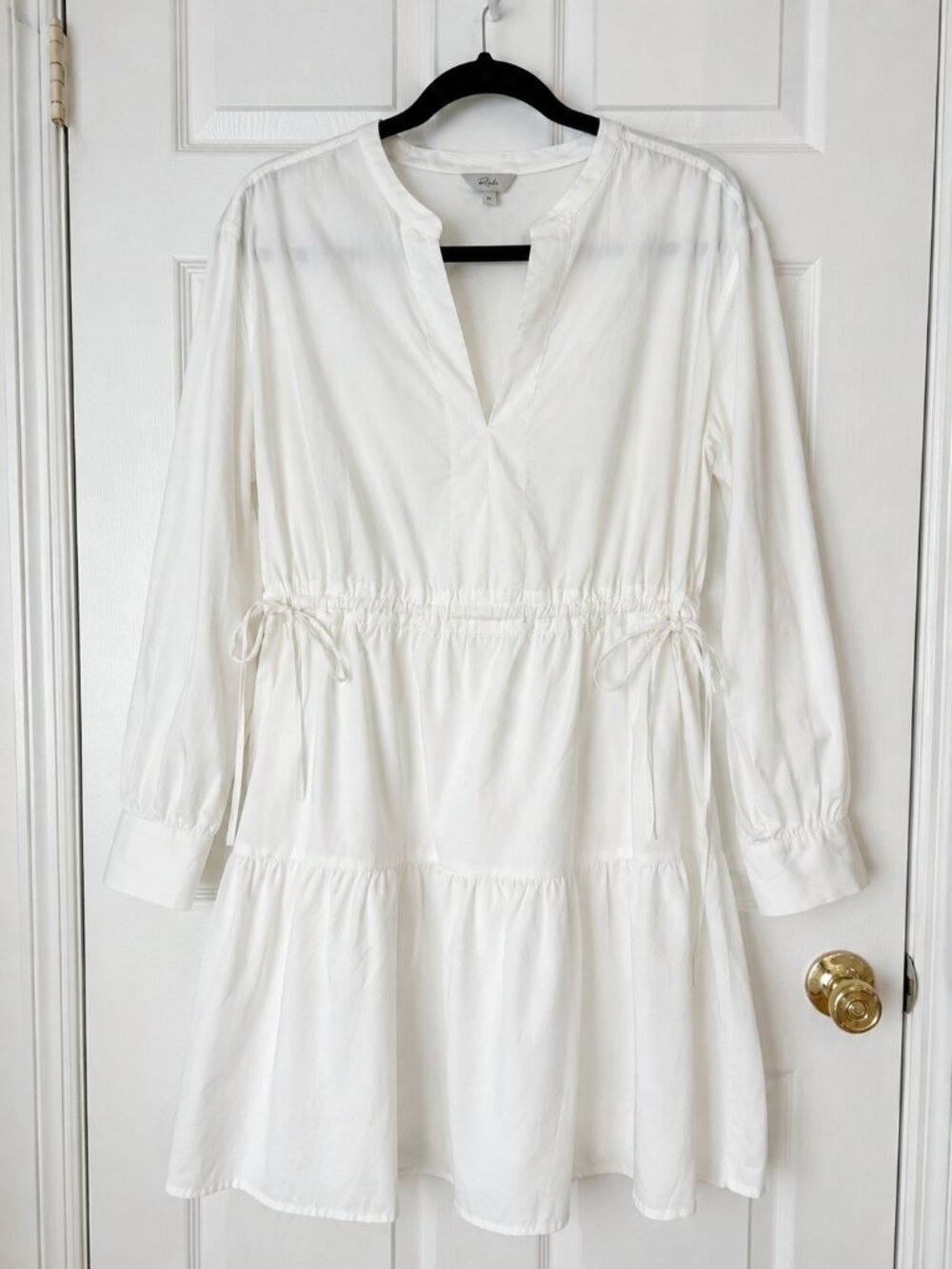 Rails White Tiered Midi Dress Medium Drawstring Waist Long Sleeve